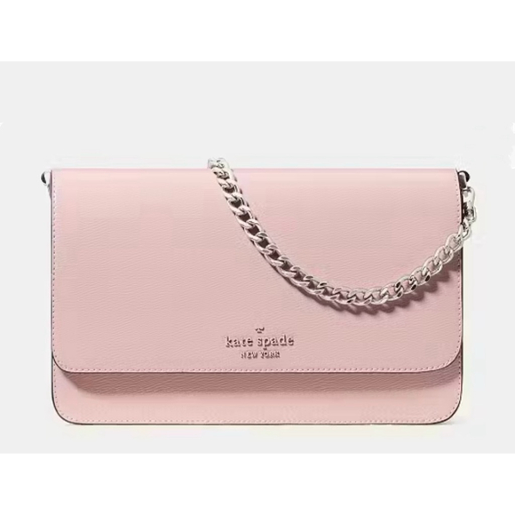 Women's Kate Spade Pink Textured Patent Madison Medium Flap Crossbody Bag - Picture 13 of 14